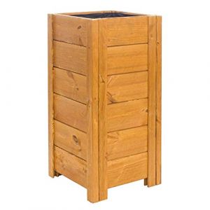 BOGATECO Bac &agrave; Fleurs Jardini&egrave;re en Bois pour Ext&eacute;rieure | 39 x 39 x 79 cm | Pot de Fleurs Parfait pour Jardin, Terrasse & Balcon | Impr&eacute;gn&eacute; | Arrive Assembl&eacute; | avec Agro-Textile | Marron Ch&ecirc;ne