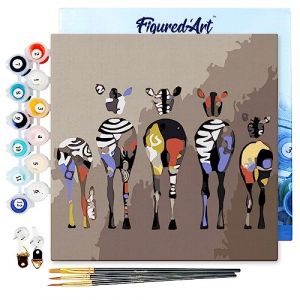 Mini peinture au numéro : Zèbres de dos - toile tendue sur chassis
