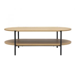Miliboo Table basse ovale finition bois clair ch&ecirc;ne et m&eacute;tal L115 cm BRUNA