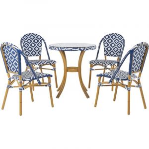 Beliani Salon de jardin table et 4 chaises bleu / blanc RIFREDDO