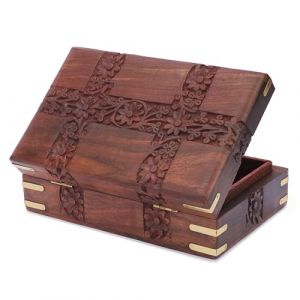 Ajuny Belle boite de rangement en bois sculptee a la main pour bijoux 20,3 x 12,7 cm