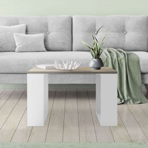 Table basse 65x65x40 cm aspect chêne/blanc en panneau de particules ML-Design
