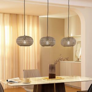 Suspension &agrave; intensit&eacute; variable 'Nerys' en bois pour salon & salle &agrave; manger - noir, bois fonc&eacute;