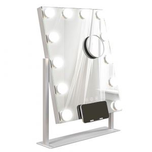 Homcom Miroir Hollywood LED rotatif grossissant dim. 36,5 x 45,5 cm 12 ampoules 3 modes luminosité port charge USB
