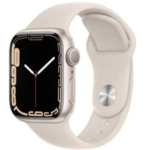 Image de Apple Watch Series 7 GPS, 45mm Boîtier en aluminium étoile Bracelet sport Blanc étoile Blanc