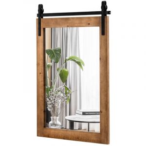Helloshop26 - Miroir mural rustique avec cadre en bois massif et support en métal 76 x 56 cm miroir décoratif de style porte de grange rectangulaire