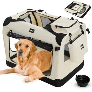 Leopet Sac de Transport pour Chiens - Gamelle Pliable Respirant Taille XXXL Beige - Bagage Panier pour Animal de Compagnie