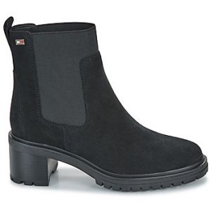 Tommy Hilfiger Bottines Chelsea Femme Flag Mid Heel Suede en Daim, Noir (Black), 36