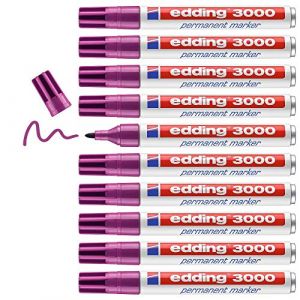 Edding 3000 Marqueur permanent - magenta (lilas) - 10 stylos - pointe ronde 1,5-3 mm - sèche vite - résiste à l'eau et à l'essuyage - pour carton, plastique, bois, métal - marqueur universel