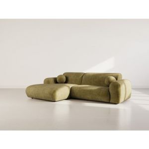 Louise - canap&eacute; d'angle gauche 4 places en velours textur&eacute; - vert kaki