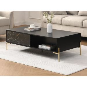 Pascal Morabito Table basse avec 2 tiroirs et 2 niches en mdf et métal - Effet marbre noir et Doré - ciemila de