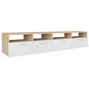 Image de Meuble télé buffet tv télévision design pratique aggloméré 95 cm c ne et blanc Beige