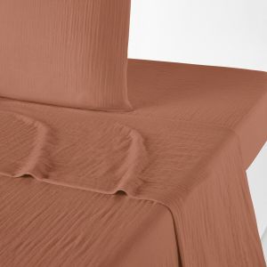 Drap plat uni gaze de coton, K la Terre De Sienne Taille 240x290 cm