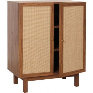 D&eacute;coshop26 Buffet avec 3 compartiments de rangement en bois de manguier kubu rotin 98x79x42 cm aspect noyer 040005980
