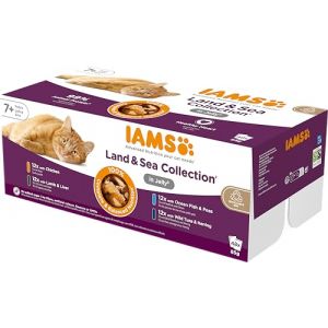 IAMS Advanced Nutrition - Nourriture Humide pour Chat à partir de 7 Ans – Lot de 48 sachets fraicheurs - Recette Terre/Mer en gelée - sans OGM, sans colorants ni arômes artificiels - 48 x 85g