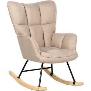 Beliani Fauteuil à Bascule Moderne en Tissu Polyester Beige et Pieds en Bois Oulu