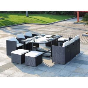 Salon de jardin en r&eacute;sine tress&eacute;e Artigas II 6 10 places Noir