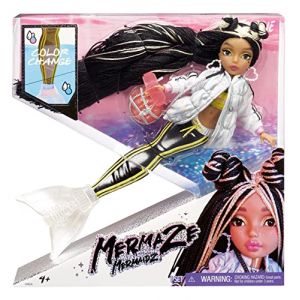 Image de Mga entertainment Mermaze Mermaidz - JORDIE - Poupée mannequin sirène de collection avec 1 queue qui change de couleur, des cheveux noirs & blonds, tenues & accessoires & est articulée pour poser – 4 ans +