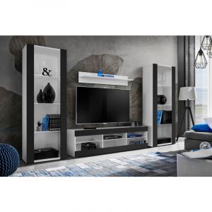Komodee - Ensembles de meubles Tivoli Grande, Blanc/Noir, Largeur 290cm x Hauteur 159cm x Profondeur 35cm, sans led, pour Salon, Chambre