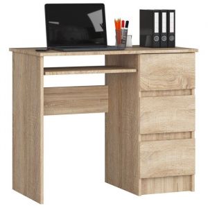 Bureau d'ordinateur Akord droit A6 Ch&ecirc;ne Sonoma 90 cm 3 tiroirs fa&ccedil;ade Ch&ecirc;ne Sonoma 1 &eacute;tag&egrave;re 90x50x77 cm