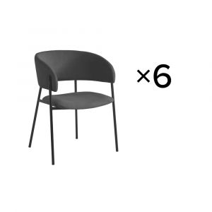 Loungitude Lot de 6 chaises en velours côtelé - Gris foncé
