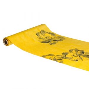 Ruedelafete Chemin de table Velours Fleurs, Jaune