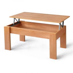 Table basse, table de salon relevable en bois coloris cerisier - longueur 100 x profondeur 50 x hauteur 45/57 cm - PEGANE -
