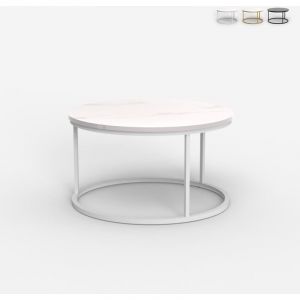 Ahd Amazing Home Design - Table basse de salon rond 80cm effet marbre contemporain Ossidiana - Blanc