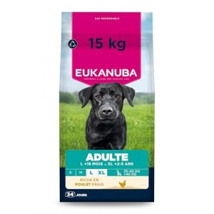 Eukanuba Life Care Croquettes Chien Adulte Grande Race 18 Mois à 6 Ans, Race Géante 2 à 5 Ans, Riche en Poulet Frais, L-Carnitine, Oméga 3&6, FOS, sans colorants, arômes artificiels ni OGM – 15 kg