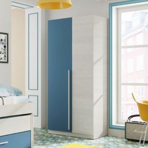 Armoire 2 portes battantes Bois blanchi/Bleu - riverside - l 90 x l 52 x h 200 cm - Bleu