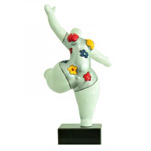 Statue femme jambe levée fleurs bleu jaune rouge H33 cm - LADY FLOWER