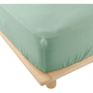 Drap housse gaze de coton 140 x 190 cm tendance uni sauge