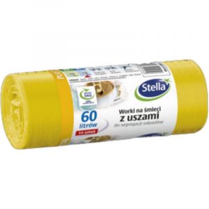 Stella 035144 Lot de 14 sacs poubelle avec poign&eacute;es pour tri en m&eacute;tal, plastique et plastique | 60 l | 14 pi&egrave;ces | Sacs poubelle pour les d&eacute;chets m&eacute;nagers et le bureau en film granul&eacute; LDPE &eacute;pais,