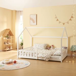 Lit cabane Hesel pour enfants bois de pin 140 x 200 cm blanc