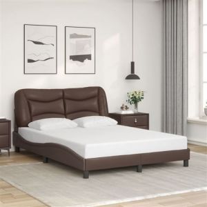 VidaXL Cadre de Lit avec Tête de Lit, Lit Rembourré, Sommier à Lattes, Lit Double, Lit Adulte de Chambre à Coucher Intérieur, Moderne, Marron 140x190 cm Similicuir