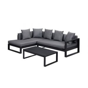 Salon d'angle de jardin en al ini : un canap&eacute; d'angle et une table b e Anthracite MOLOKAI Gris anthracite