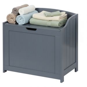 Relaxdays Coffre &agrave; linge, 80 L, pour linge sale, literie, jouets, salle de bain, coffre avec couvercle, MDF, gris