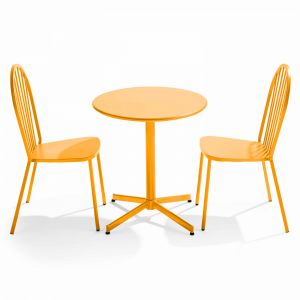 Oviala Ensemble table et 2 chaises de jardin bistrot en métal jaune