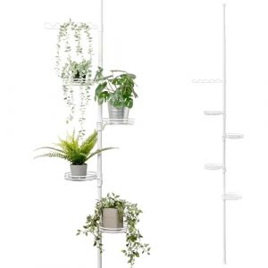 Bremermann Étagère à fleurs télescopique avec 4 étagères escalier à fleurs colonne à fleurs réglable en hauteur blanc