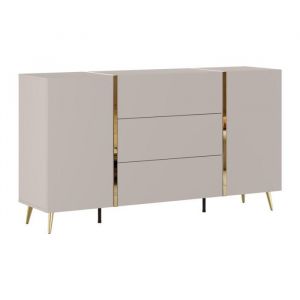 Vente-unique - Buffet avec 2 portes et 3 tiroirs - Beige et Doré - marzialo