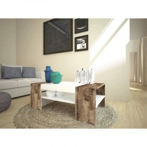 Dmora - Table basse Dfort, Table basse, Porte-revues, 100% Made in Italy, cm 110x60h40, Blanc brillant et Érable