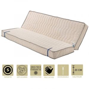 Matelas Très Ferme Pour Clic Clac 140x200 x 20 cm - Dim Assise 70 cm - 5 zones de Confort - Ame Poli Lattex Haute Résilience - Hypoallergénique
