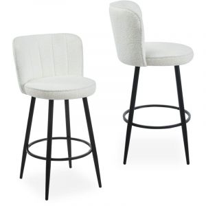 Cotecosy Lot de 2 chaises de bar au dossier incurvé Philippa Tissu bouclette Crème