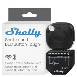 Shelly Shutter et BLU Button Tough 1 - Module interrupteur volet roulant connect&eacute; avec t&eacute;l&eacute;commande, 110-240 V, 4A, Mesure consommation, Horaires, Compatible Alexa, Google Home, Smart Things