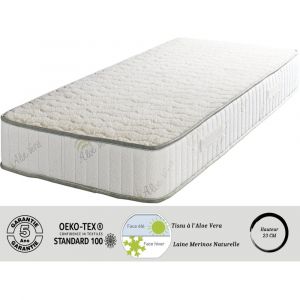 Matelas Super 140x190 x 23 cm Ferme Face Hiver Pure Laine Merinos Noyau Poli Lattex HR Dernière Génération Très Respirant