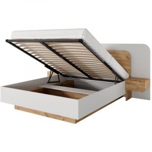 Lit coffre avec chevets 160 x 200 cm - Avec LEDs - Coloris : Naturel et blanc - DESADO