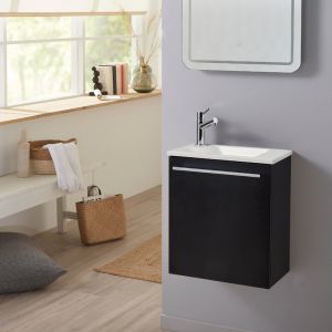 Pack lave-mains Noir Mat avec vasque design blanche - Robinetterie Eau froide à gauche - L.42.5 X H. 48.6 cm - Hanos