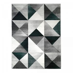 Jadorel - Tapis salon et chambre 160x230 gris et vert rectangle tiss&eacute; motif g&eacute;om&eacute;trique trandou