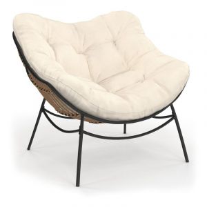 Idmarket Fauteuil de jardin relax LOA effet rotin avec coussin &eacute;cru