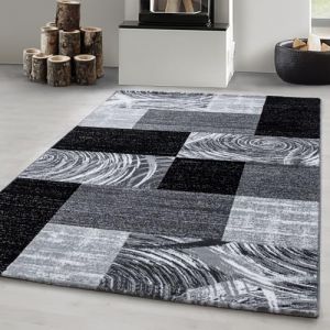 Carpetsale24 Tapis moderne à poils ras tendance Noir Tapis 200x290 cm motif à carreaux abstrait tapis moelleux